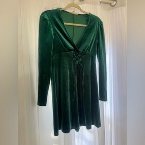 BeBop Womens Party Cocktail Wedding Drawstring Velvet Dress Green Size S Bridesm